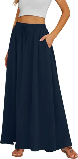 Tapata Women's Flowy Maxi Skirt Petite Regular Extra Long Casual Summer Pleated Skirts with Pockets