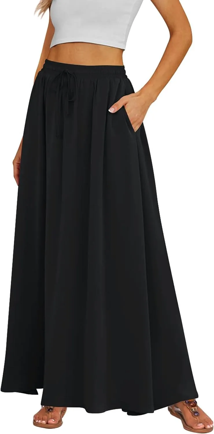Tapata Women's Flowy Maxi Skirt Petite Regular Extra Long Casual Summer Pleated Skirts with Pockets