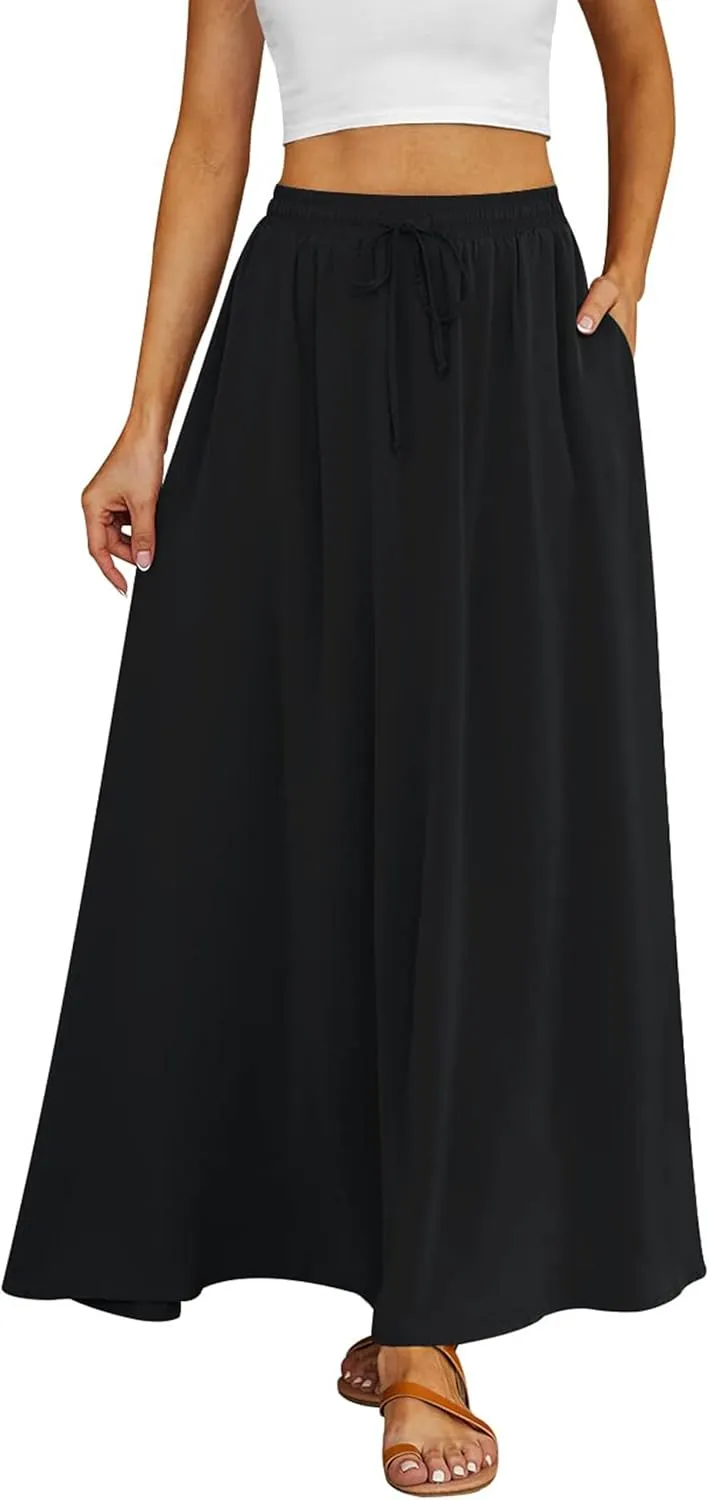 Tapata Women's Flowy Maxi Skirt Petite Regular Extra Long Casual Summer Pleated Skirts with Pockets