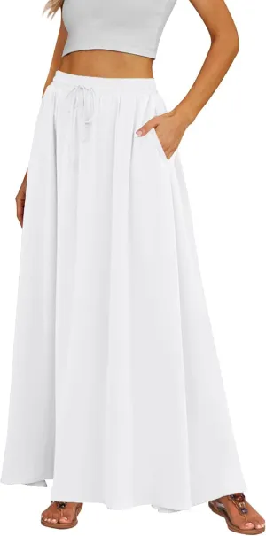 Tapata Women's Flowy Maxi Skirt Petite Regular Extra Long Casual Summer Pleated Skirts with Pockets