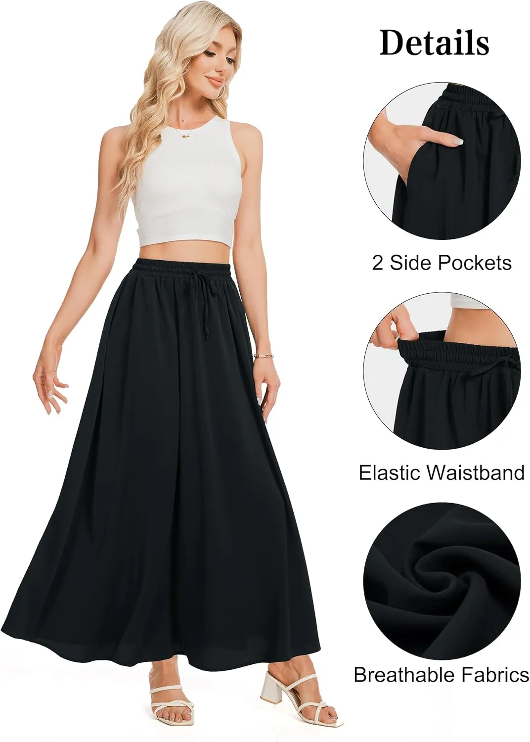 Tapata Women's Flowy Maxi Skirt Petite Regular Extra Long Casual Summer Pleated Skirts with Pockets