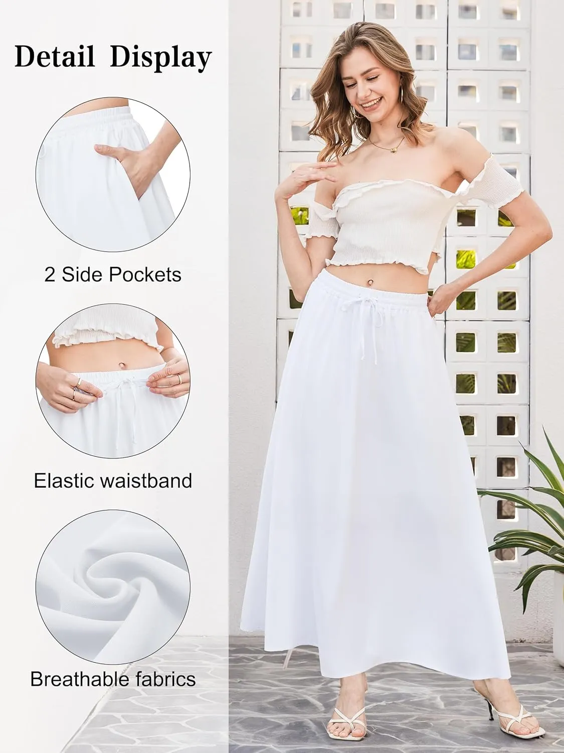 Tapata Women's Flowy Maxi Skirt Petite Regular Extra Long Casual Summer Pleated Skirts with Pockets