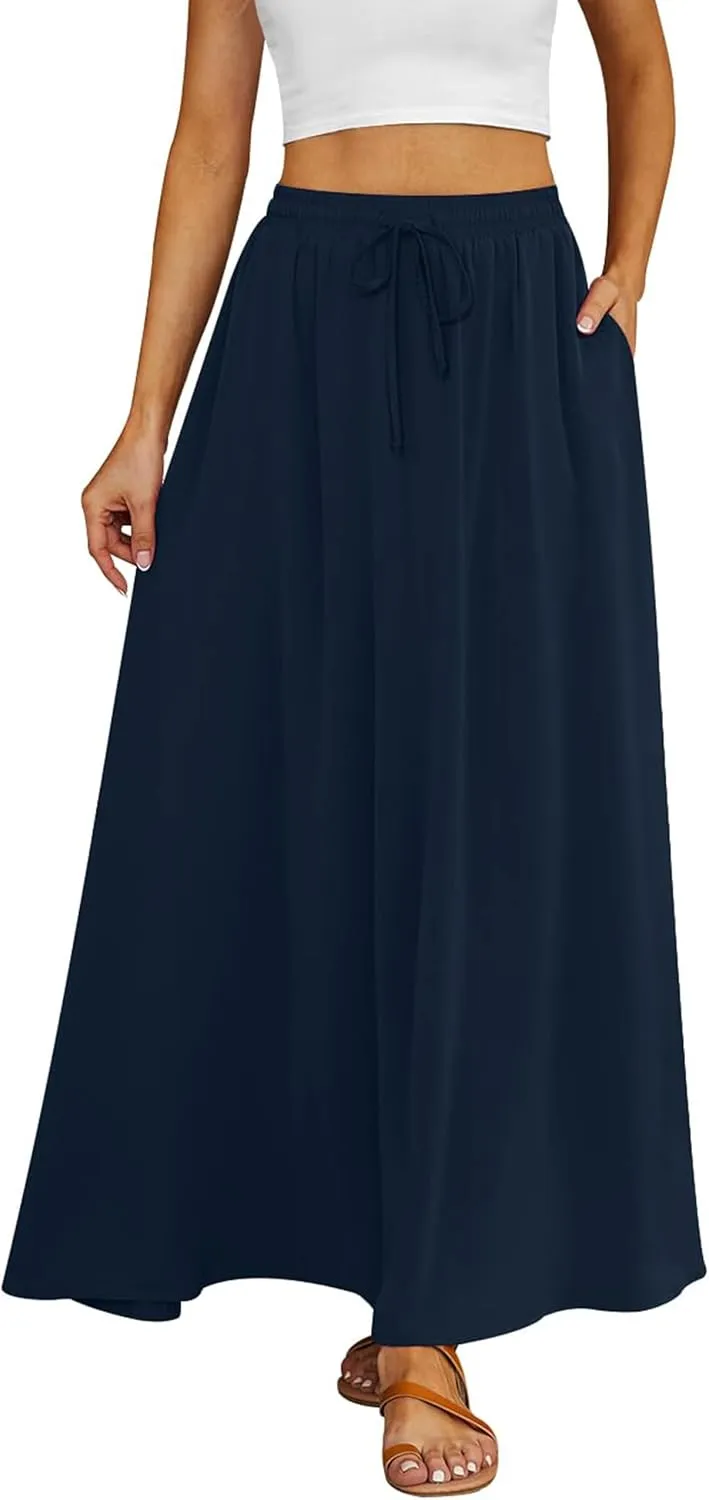 Tapata Women's Flowy Maxi Skirt Petite Regular Extra Long Casual Summer Pleated Skirts with Pockets