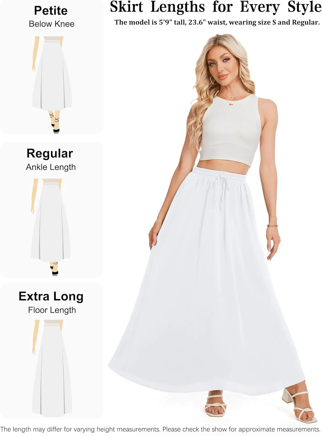 Tapata Women's Flowy Maxi Skirt Petite Regular Extra Long Casual Summer Pleated Skirts with Pockets