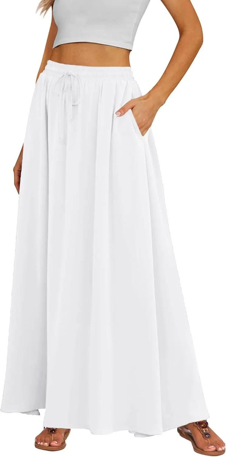 Tapata Women's Flowy Maxi Skirt Petite Regular Extra Long Casual Summer Pleated Skirts with Pockets