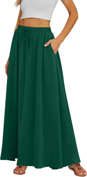 Tapata Women's Flowy Maxi Skirt Petite Regular Extra Long Casual Summer Pleated Skirts with Pockets