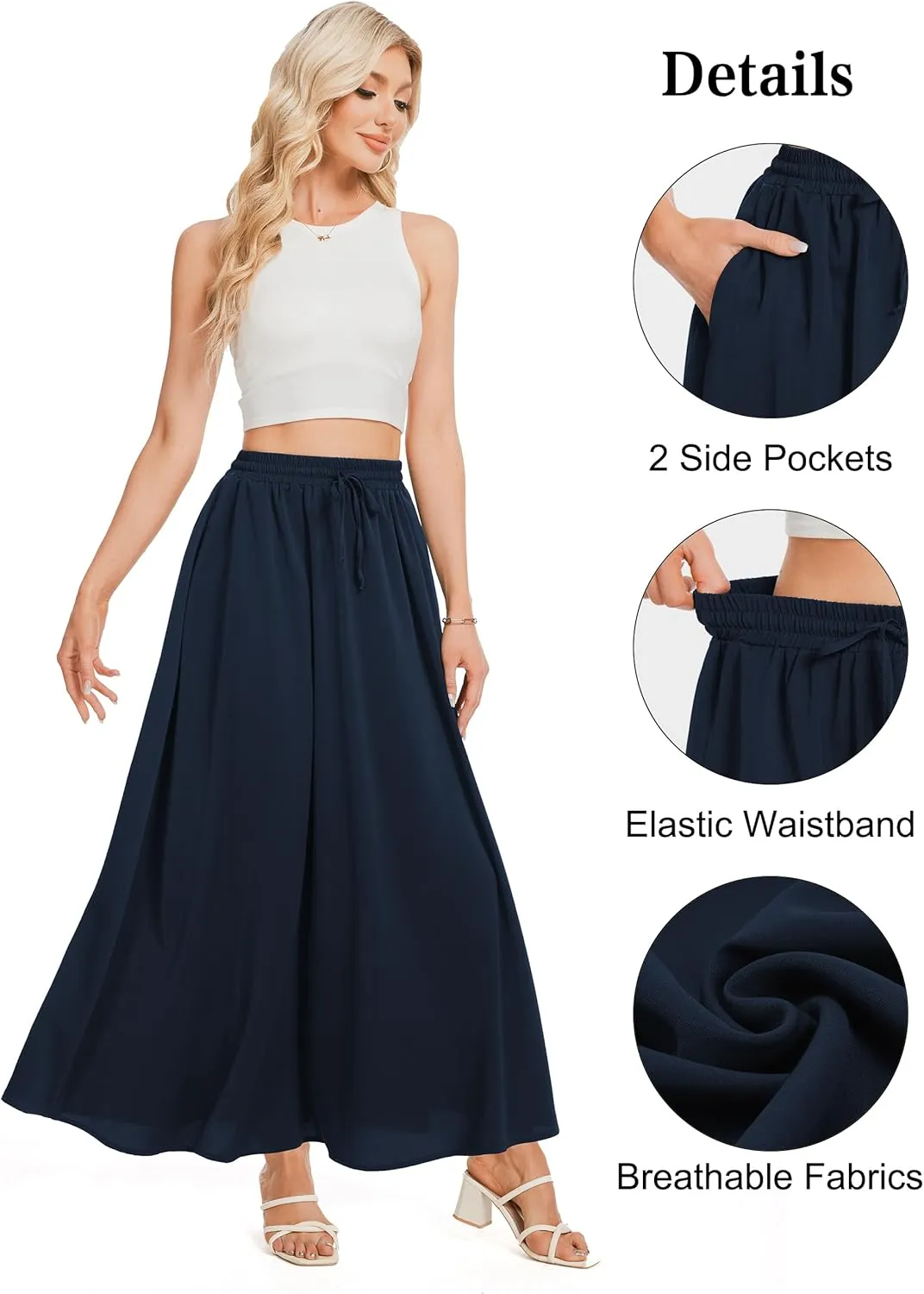 Tapata Women's Flowy Maxi Skirt Petite Regular Extra Long Casual Summer Pleated Skirts with Pockets