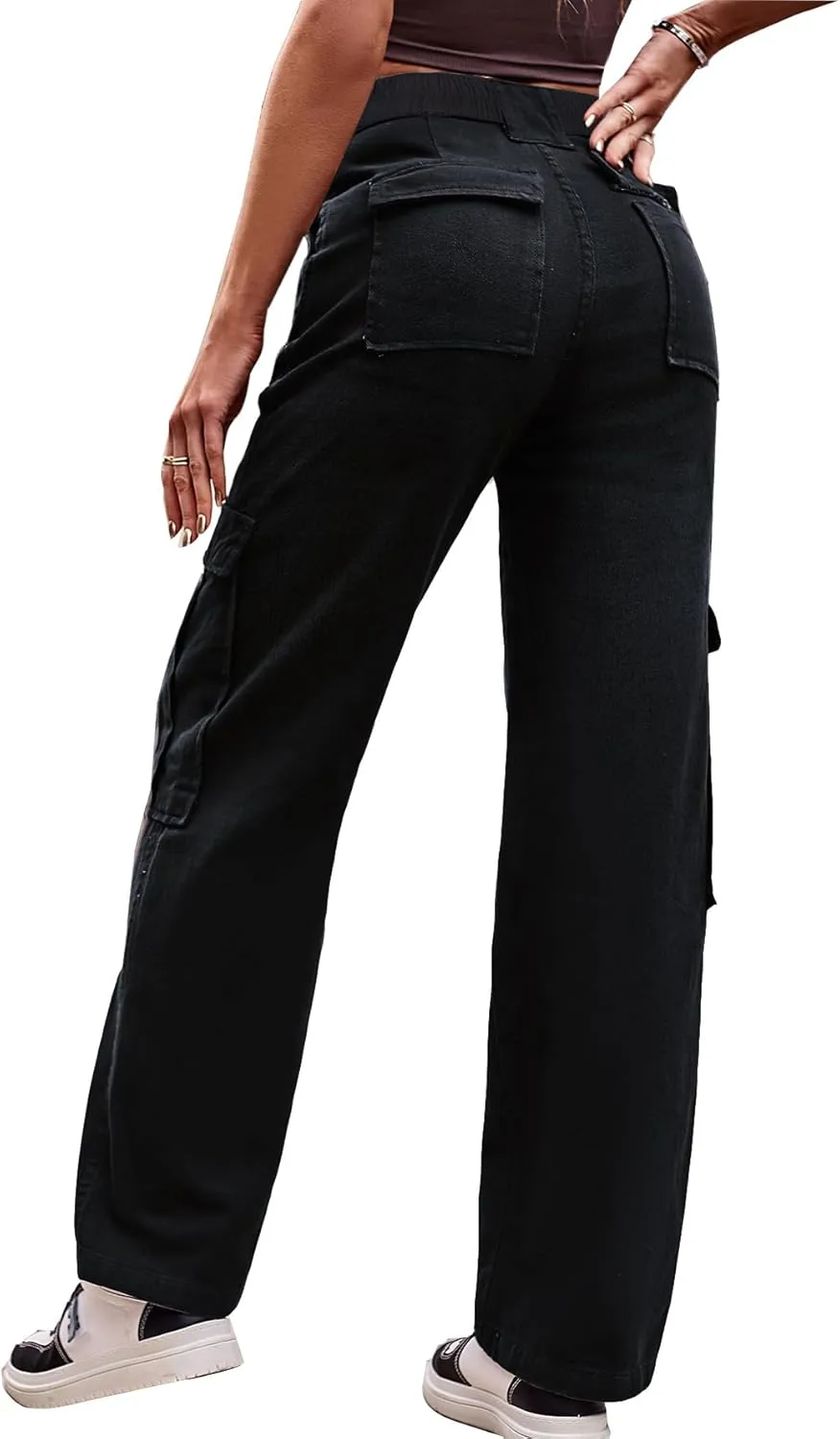 THWEI Cargo Pants for Women High Waisted Casual Baggy Stretchy Wide Leg Y2K Streetwear with 6 Pockets