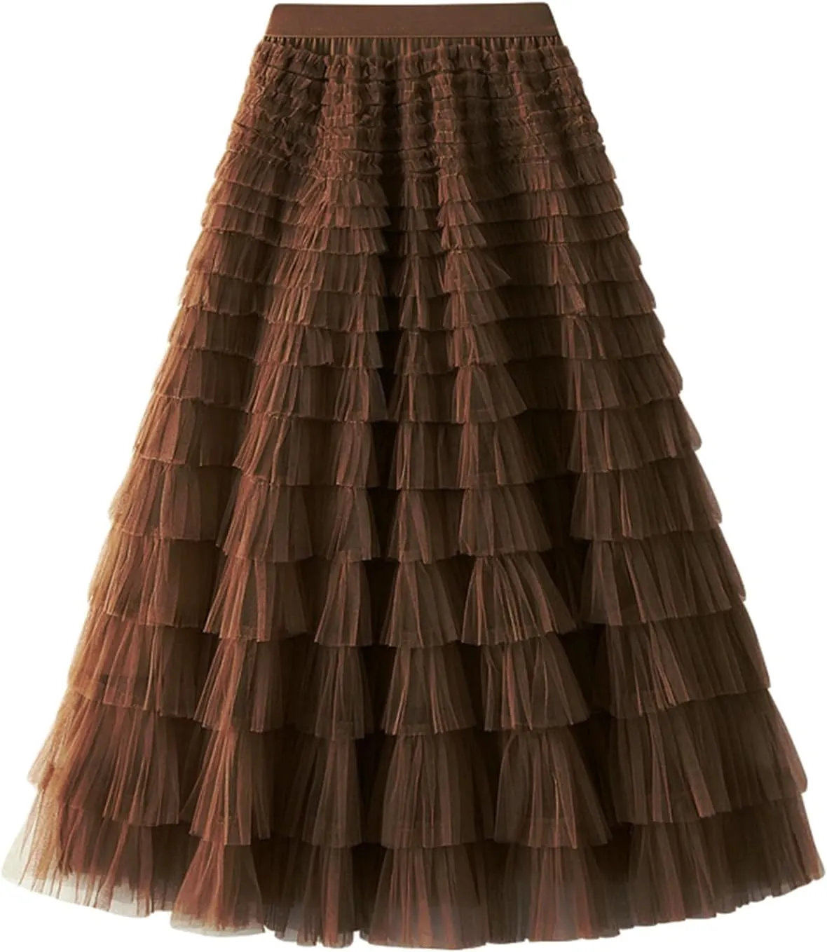 Tulle Long Skirt for Women Layered Ruffle Tutu Skirt Elastic Tiered Pleated Mesh A-Line Midi Skirts Prom Wedding