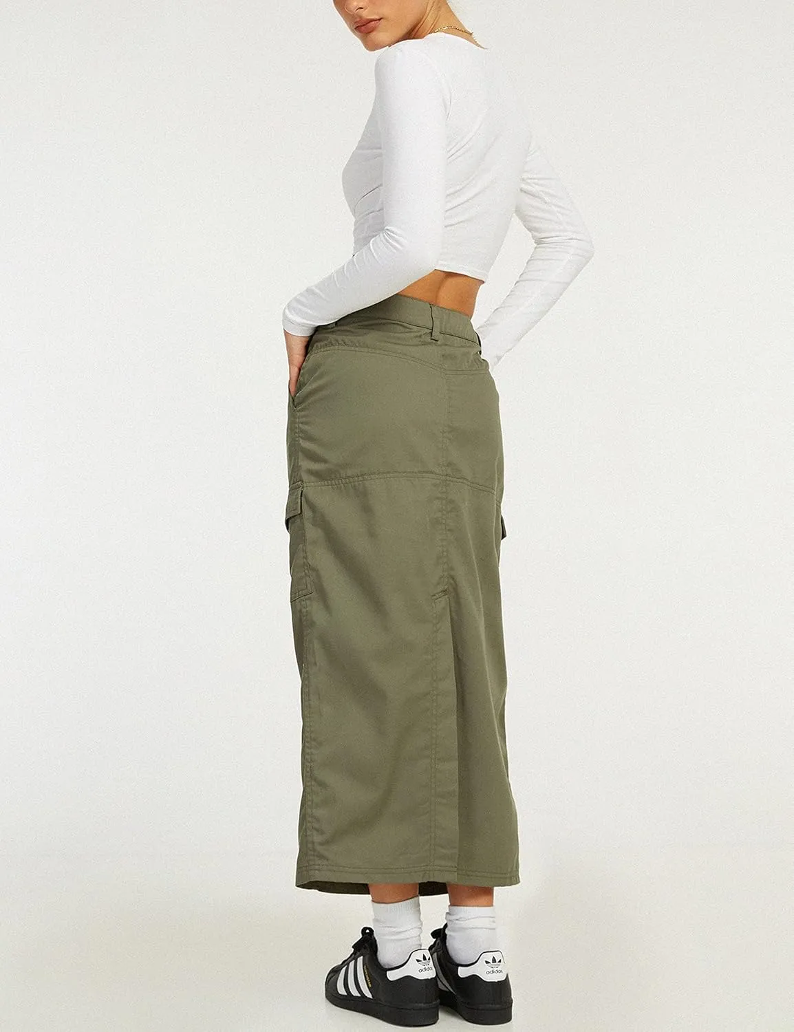 UANEO Cargo Skirts for Women Casual Midi Cargo Skirt Long Skirts Streetwear Y2K