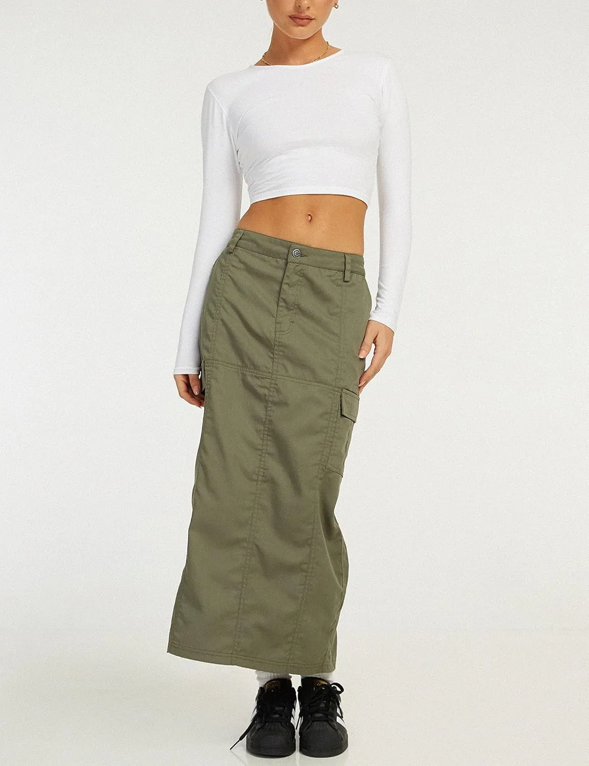 UANEO Cargo Skirts for Women Casual Midi Cargo Skirt Long Skirts Streetwear Y2K