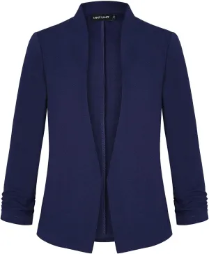 Unifizz Women's Collarless 3/4 Sleeve Lightweight Blazer Slim Work Office Business Jacket