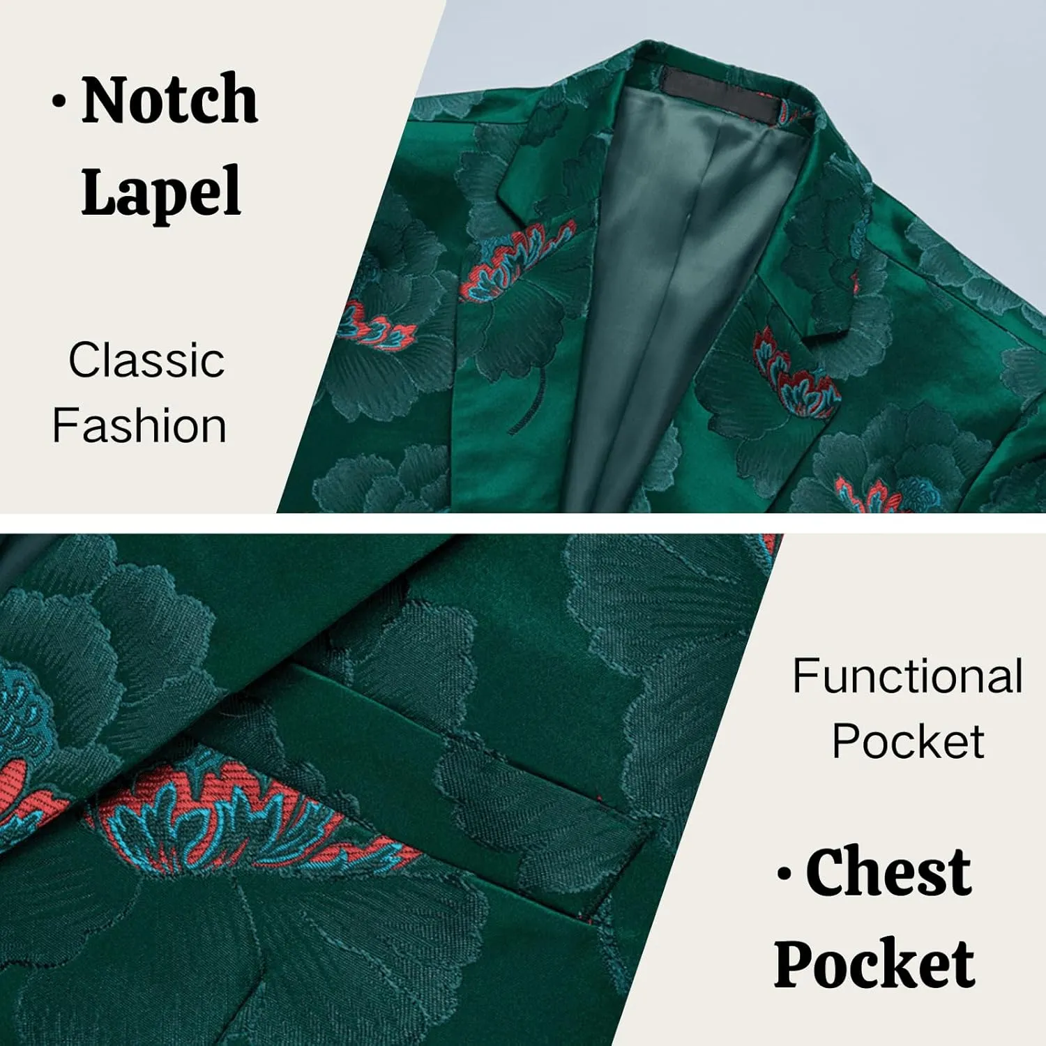 UNINUKOO Mens Blazer Printed Suit Jacket 1 Button Slim Fit Floral Dinner Sport Coat Blazers
