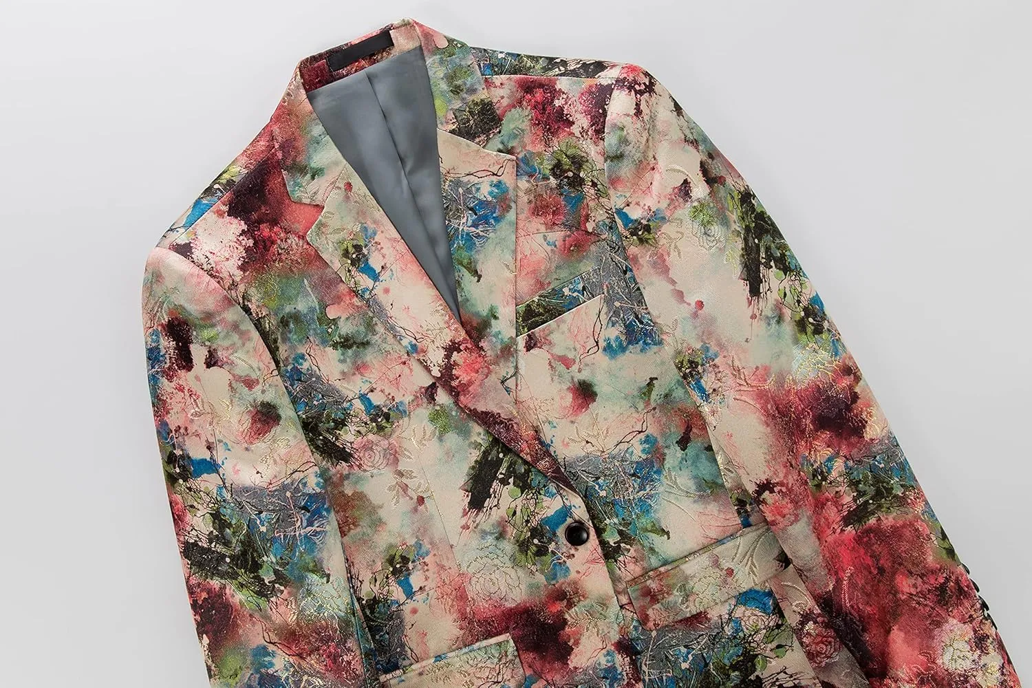 UNINUKOO Mens Blazer Printed Suit Jacket 1 Button Slim Fit Floral Dinner Sport Coat Blazers