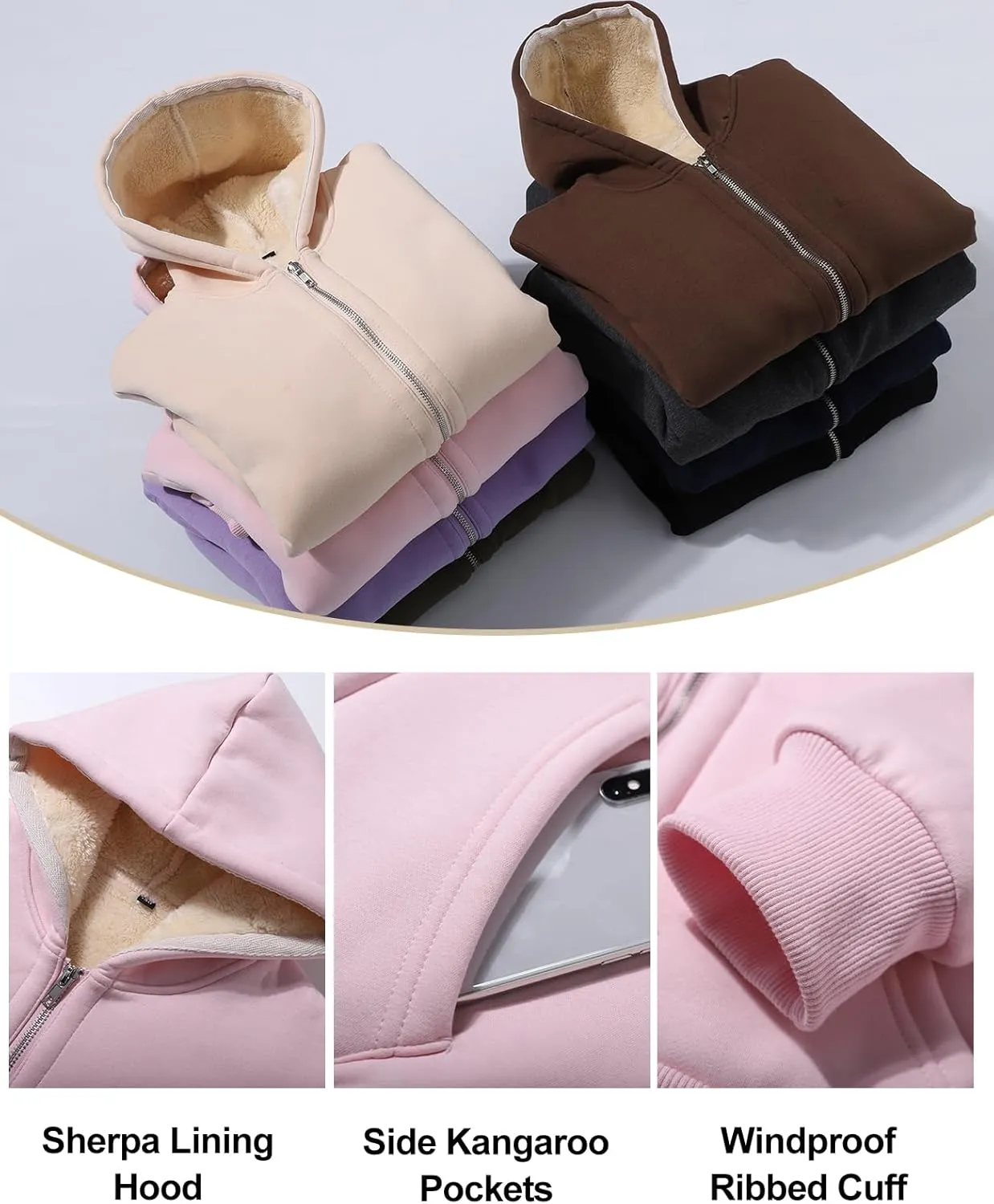 Unisex Boys Girls Sherpa Lined Fleece Jacket Hoodie Kids Warm Winter Zip Up Hooded Sweatshirt Jackets Coat 5-15Y
