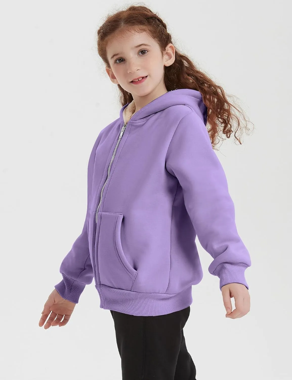 Unisex Boys Girls Sherpa Lined Fleece Jacket Hoodie Kids Warm Winter Zip Up Hooded Sweatshirt Jackets Coat 5-15Y