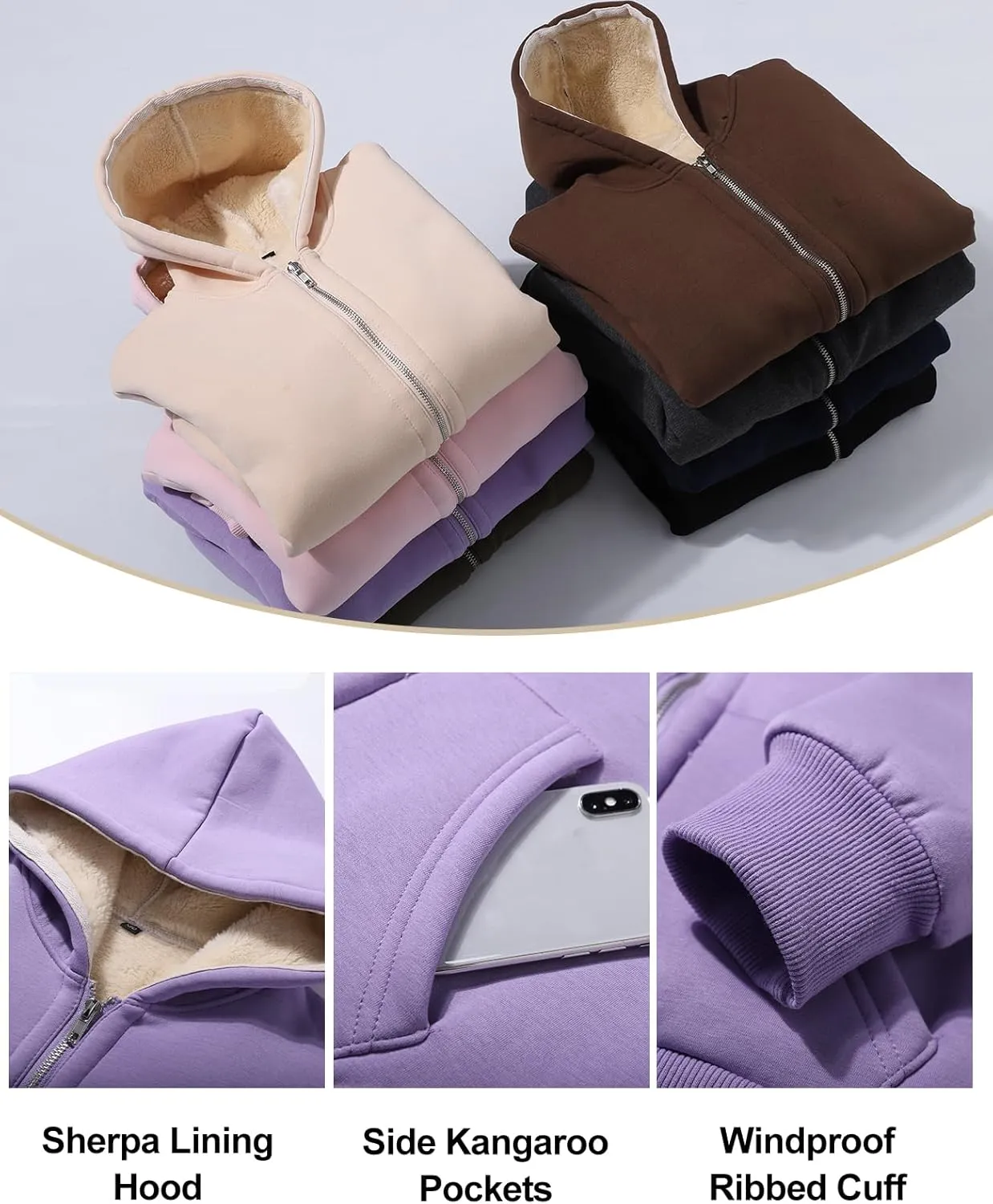 Unisex Boys Girls Sherpa Lined Fleece Jacket Hoodie Kids Warm Winter Zip Up Hooded Sweatshirt Jackets Coat 5-15Y