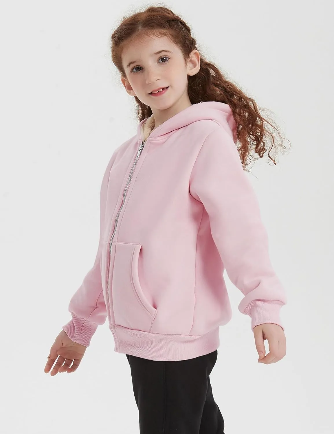 Unisex Boys Girls Sherpa Lined Fleece Jacket Hoodie Kids Warm Winter Zip Up Hooded Sweatshirt Jackets Coat 5-15Y
