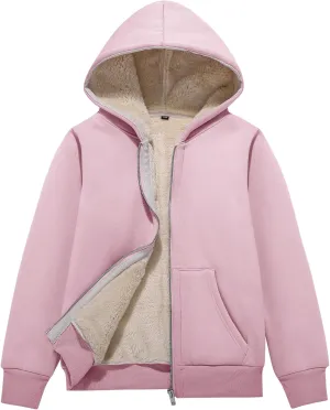 Unisex Boys Girls Sherpa Lined Fleece Jacket Hoodie Kids Warm Winter Zip Up Hooded Sweatshirt Jackets Coat 5-15Y