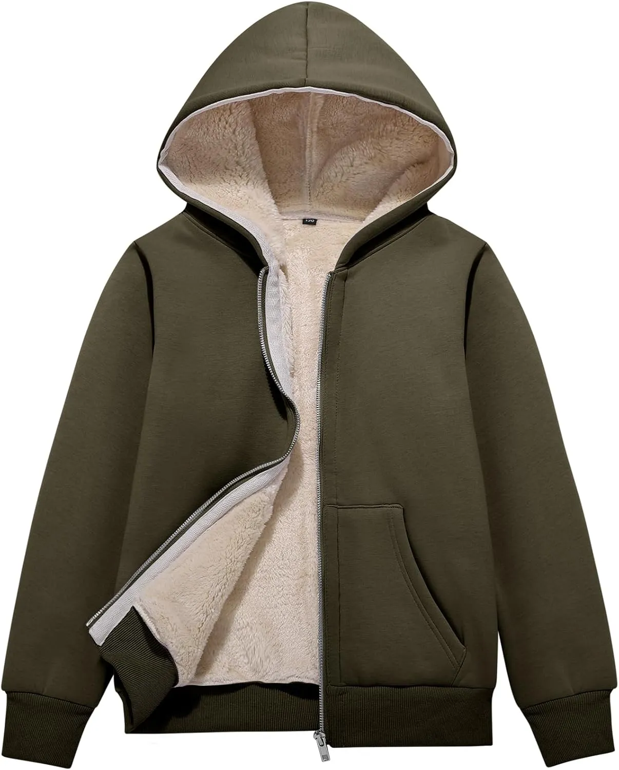 Unisex Boys Girls Sherpa Lined Fleece Jacket Hoodie Kids Warm Winter Zip Up Hooded Sweatshirt Jackets Coat 5-15Y