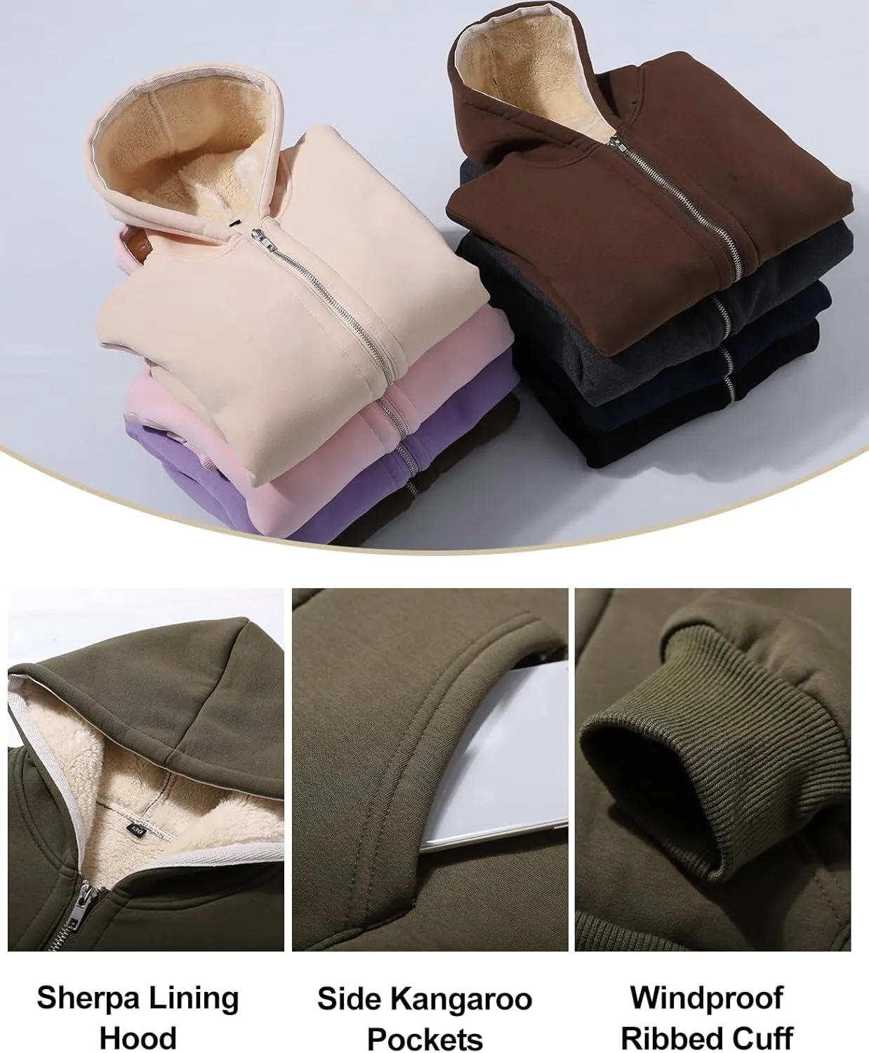 Unisex Boys Girls Sherpa Lined Fleece Jacket Hoodie Kids Warm Winter Zip Up Hooded Sweatshirt Jackets Coat 5-15Y