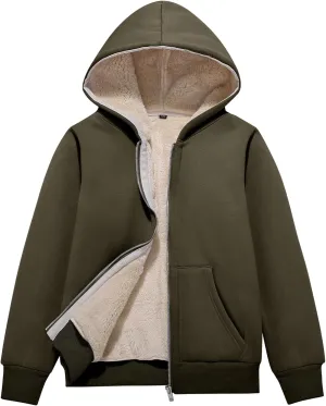 Unisex Boys Girls Sherpa Lined Fleece Jacket Hoodie Kids Warm Winter Zip Up Hooded Sweatshirt Jackets Coat 5-15Y