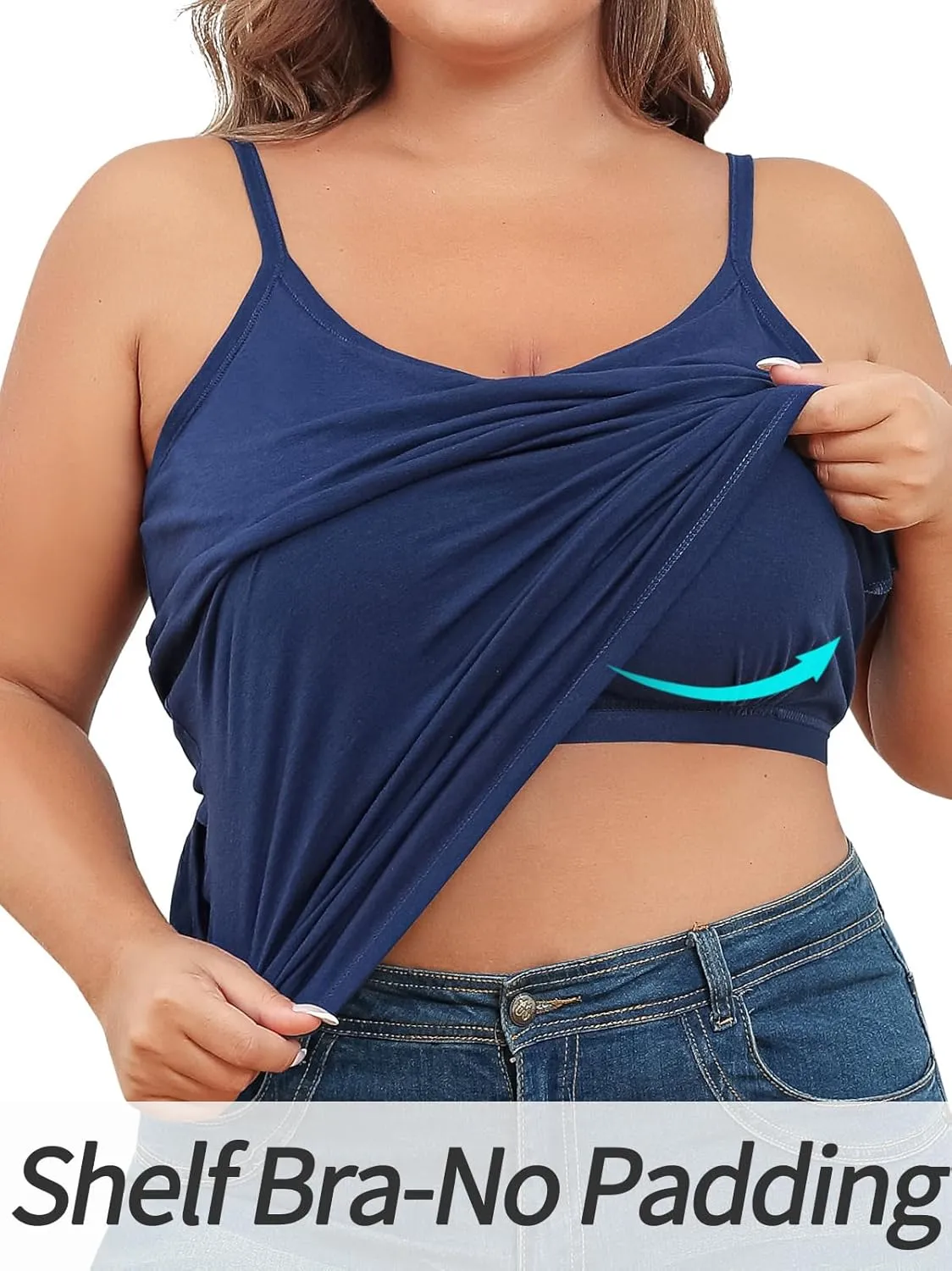 V FOR CITY Plus Size Camisole for Women with Shelf Bra Adjustable Spaghetti Strap Cami Tank Top Cotton Undershirts 1X-5X