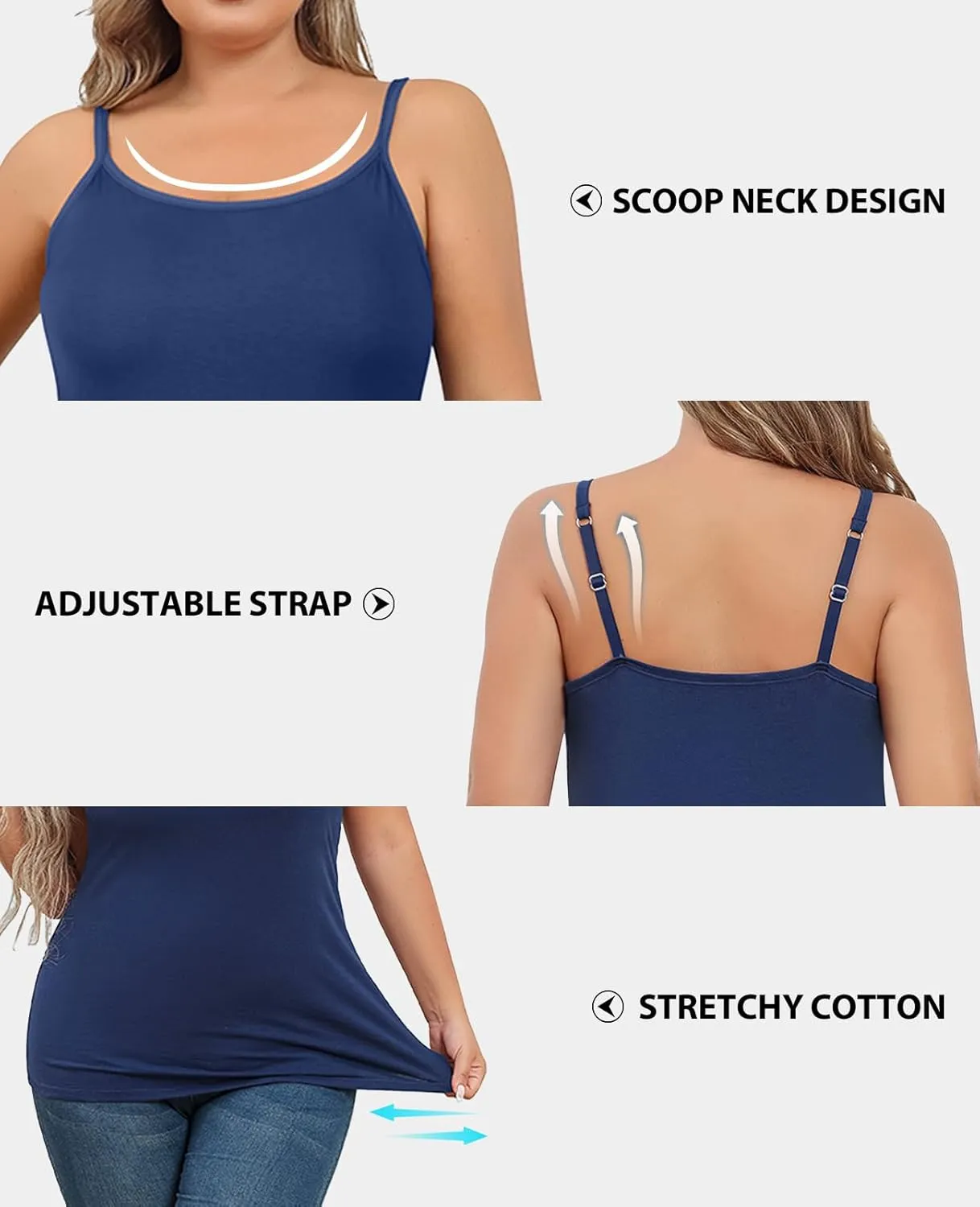 V FOR CITY Plus Size Camisole for Women with Shelf Bra Adjustable Spaghetti Strap Cami Tank Top Cotton Undershirts 1X-5X