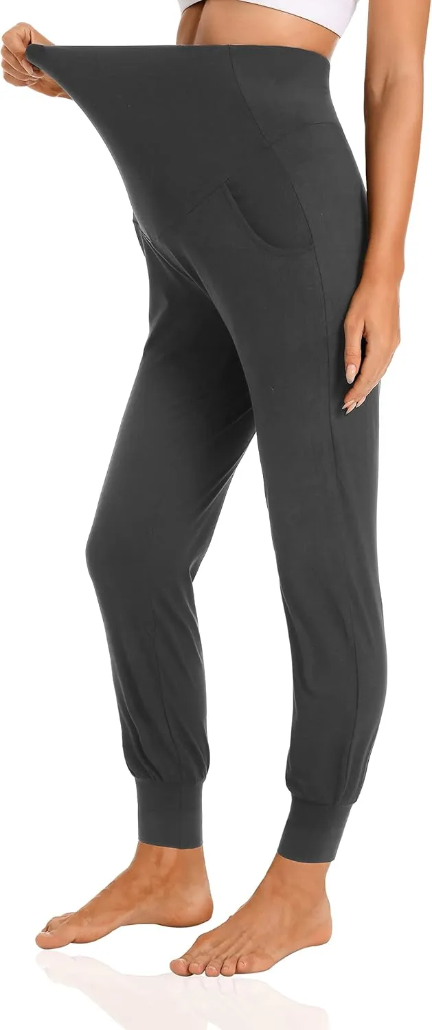 V VOCNI Women's Maternity Pants Maternity Activewear Jogger Track Cuff Sweatpants Over The Belly Stretchy Pregnancy Pants
