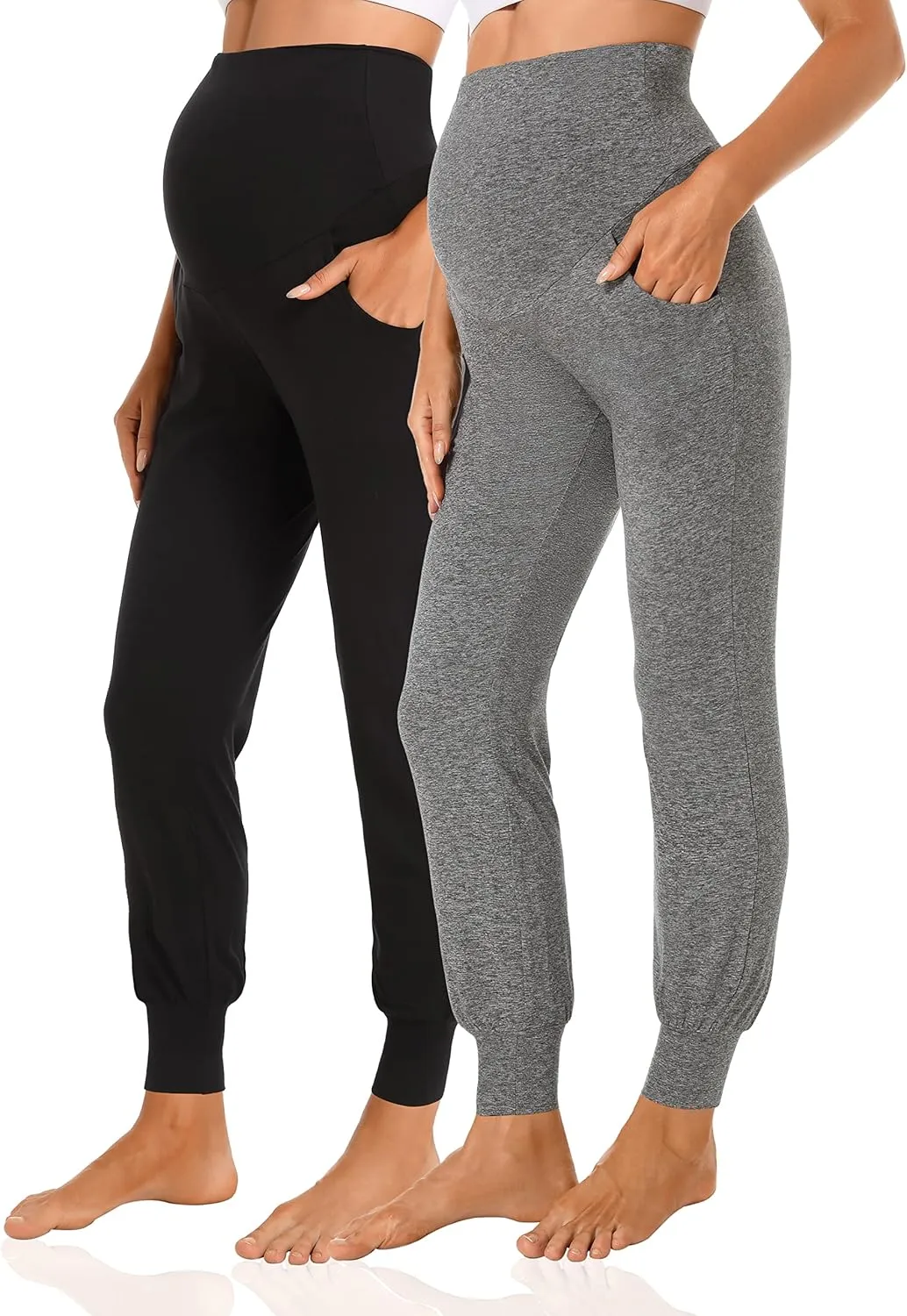 V VOCNI Women's Maternity Pants Maternity Activewear Jogger Track Cuff Sweatpants Over The Belly Stretchy Pregnancy Pants