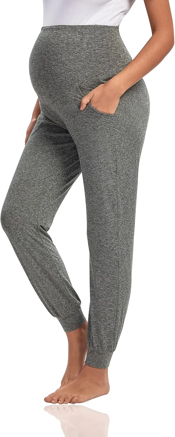 V VOCNI Women's Maternity Pants Maternity Activewear Jogger Track Cuff Sweatpants Over The Belly Stretchy Pregnancy Pants