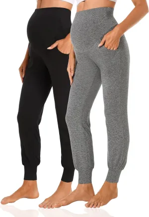 V VOCNI Women's Maternity Pants Maternity Activewear Jogger Track Cuff Sweatpants Over The Belly Stretchy Pregnancy Pants
