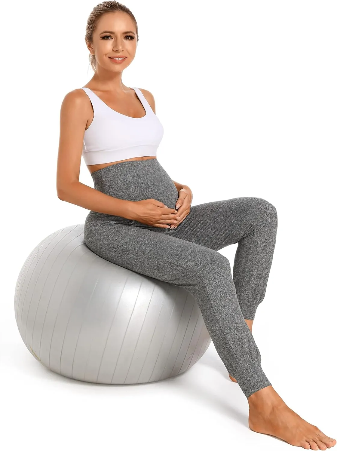 V VOCNI Women's Maternity Pants Maternity Activewear Jogger Track Cuff Sweatpants Over The Belly Stretchy Pregnancy Pants