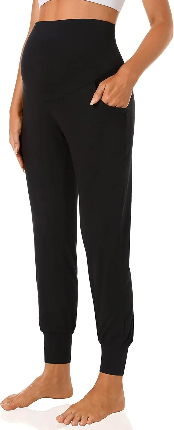 V VOCNI Women's Maternity Pants Maternity Activewear Jogger Track Cuff Sweatpants Over The Belly Stretchy Pregnancy Pants