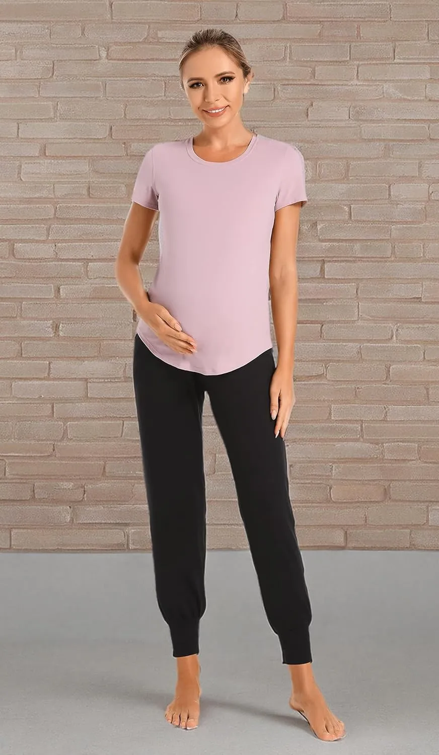 V VOCNI Women's Maternity Pants Maternity Activewear Jogger Track Cuff Sweatpants Over The Belly Stretchy Pregnancy Pants