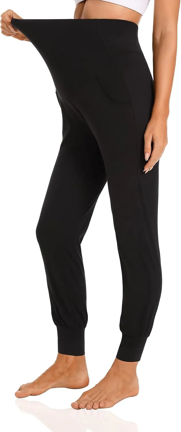 V VOCNI Women's Maternity Pants Maternity Activewear Jogger Track Cuff Sweatpants Over The Belly Stretchy Pregnancy Pants