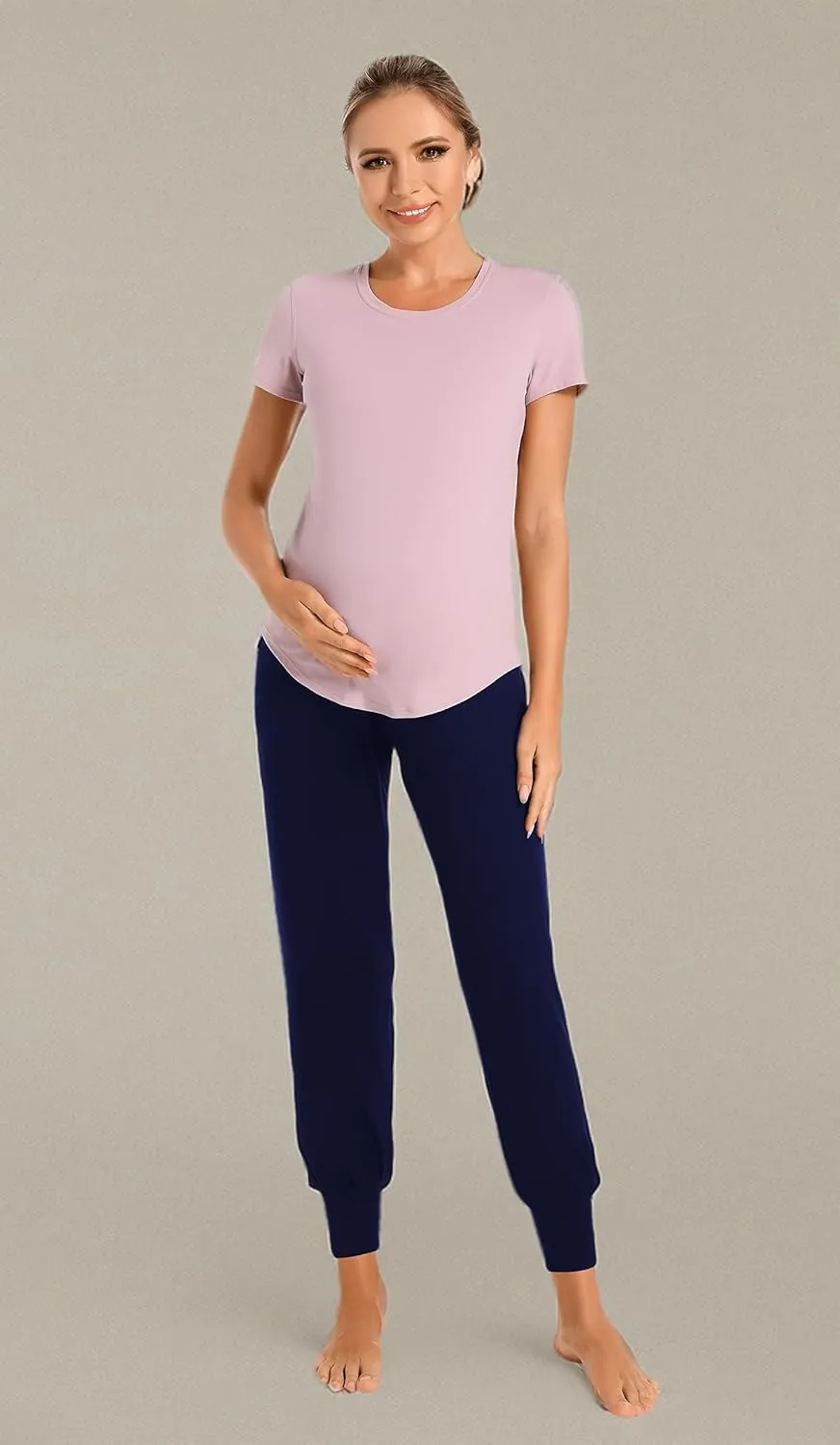 V VOCNI Women's Maternity Pants Maternity Activewear Jogger Track Cuff Sweatpants Over The Belly Stretchy Pregnancy Pants