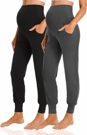 V VOCNI Women's Maternity Pants Maternity Activewear Jogger Track Cuff Sweatpants Over The Belly Stretchy Pregnancy Pants