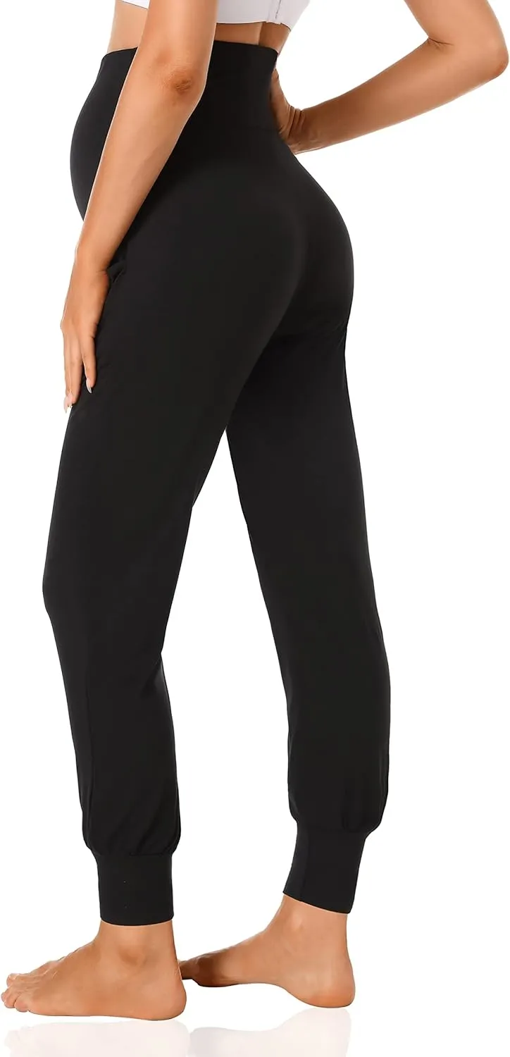 V VOCNI Women's Maternity Pants Maternity Activewear Jogger Track Cuff Sweatpants Over The Belly Stretchy Pregnancy Pants