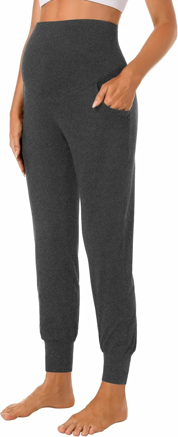 V VOCNI Women's Maternity Pants Maternity Activewear Jogger Track Cuff Sweatpants Over The Belly Stretchy Pregnancy Pants