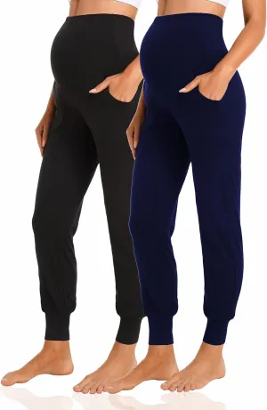 V VOCNI Women's Maternity Pants Maternity Activewear Jogger Track Cuff Sweatpants Over The Belly Stretchy Pregnancy Pants