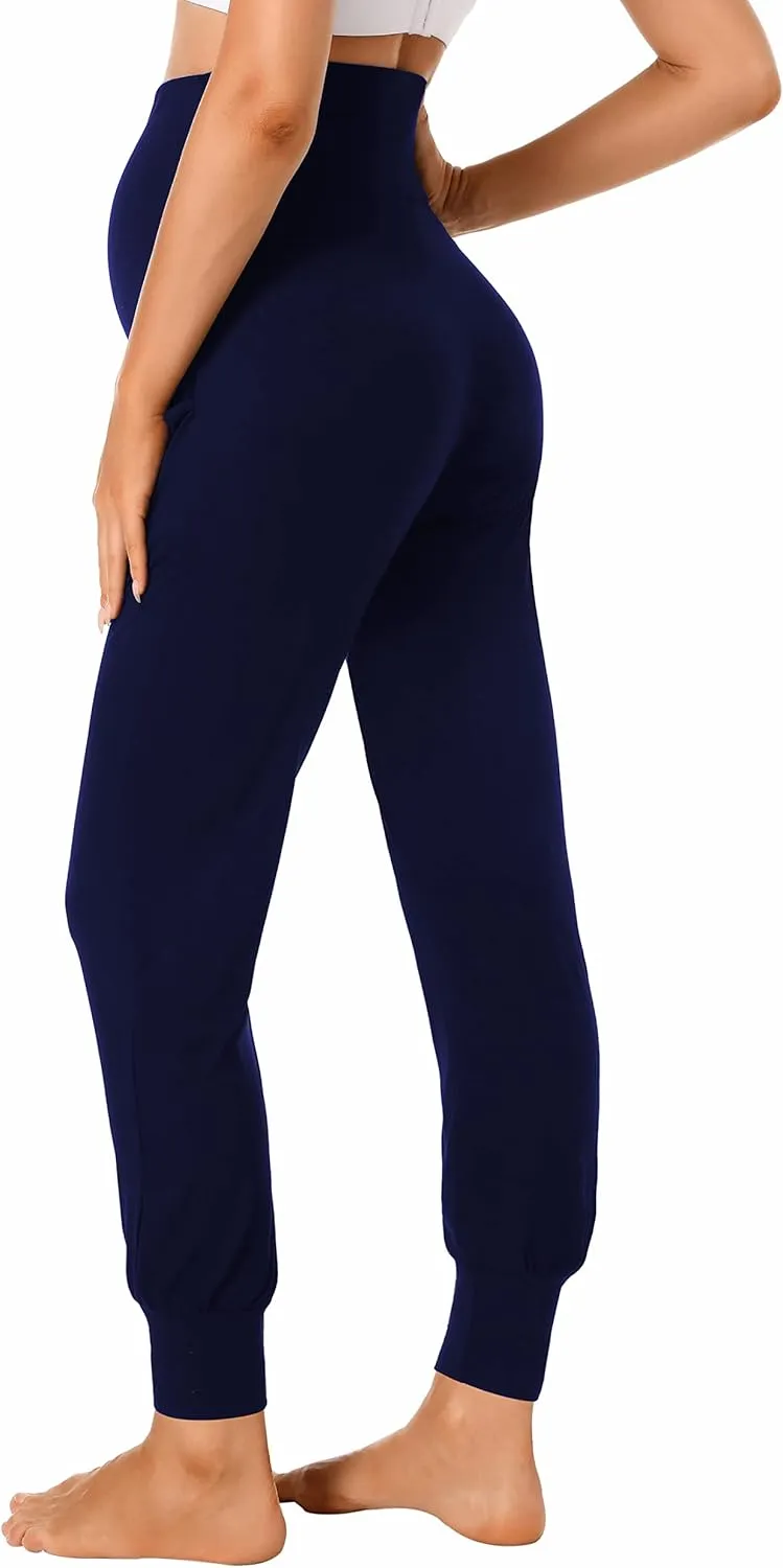 V VOCNI Women's Maternity Pants Maternity Activewear Jogger Track Cuff Sweatpants Over The Belly Stretchy Pregnancy Pants