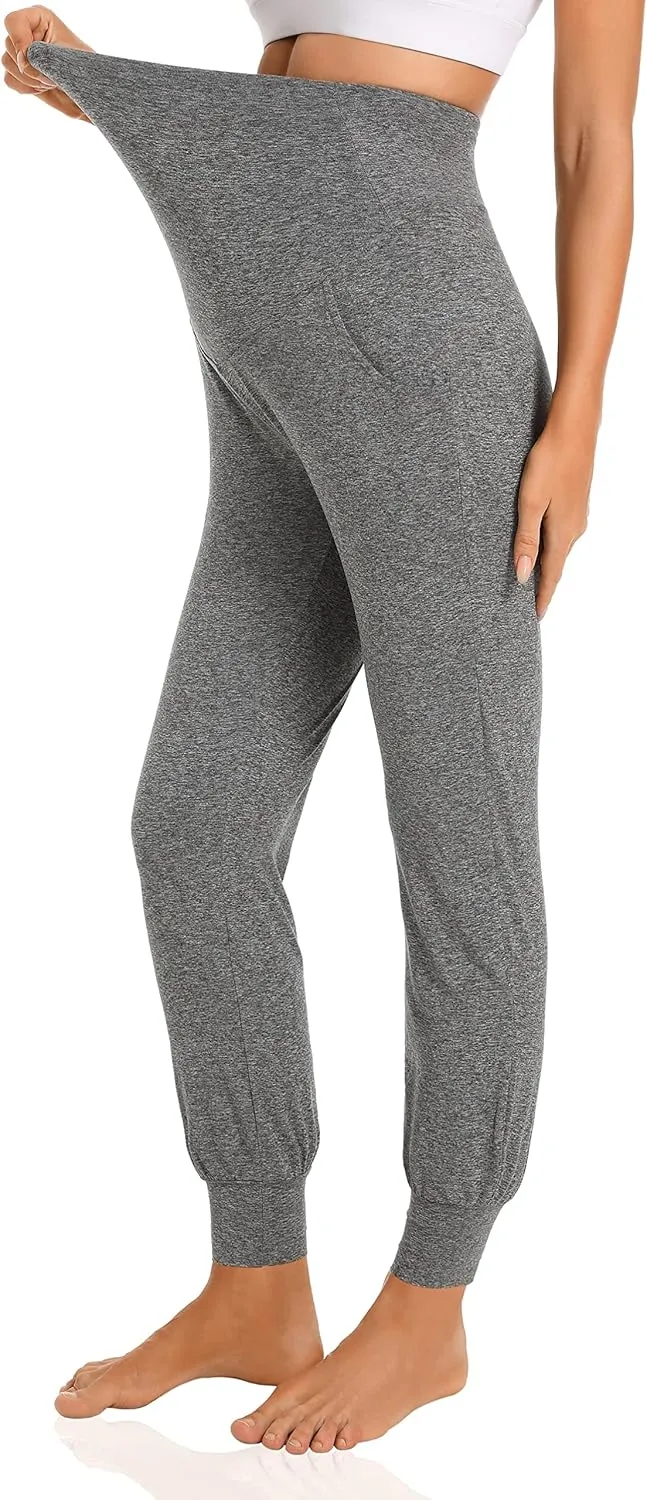 V VOCNI Women's Maternity Pants Maternity Activewear Jogger Track Cuff Sweatpants Over The Belly Stretchy Pregnancy Pants