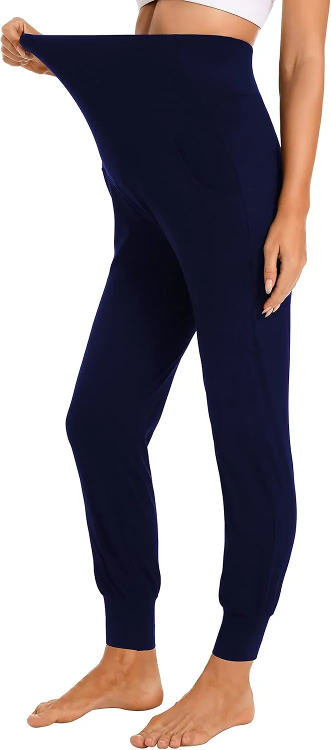 V VOCNI Women's Maternity Pants Maternity Activewear Jogger Track Cuff Sweatpants Over The Belly Stretchy Pregnancy Pants