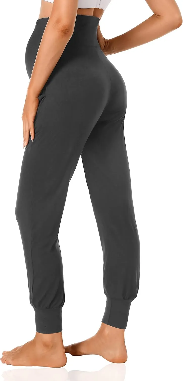 V VOCNI Women's Maternity Pants Maternity Activewear Jogger Track Cuff Sweatpants Over The Belly Stretchy Pregnancy Pants