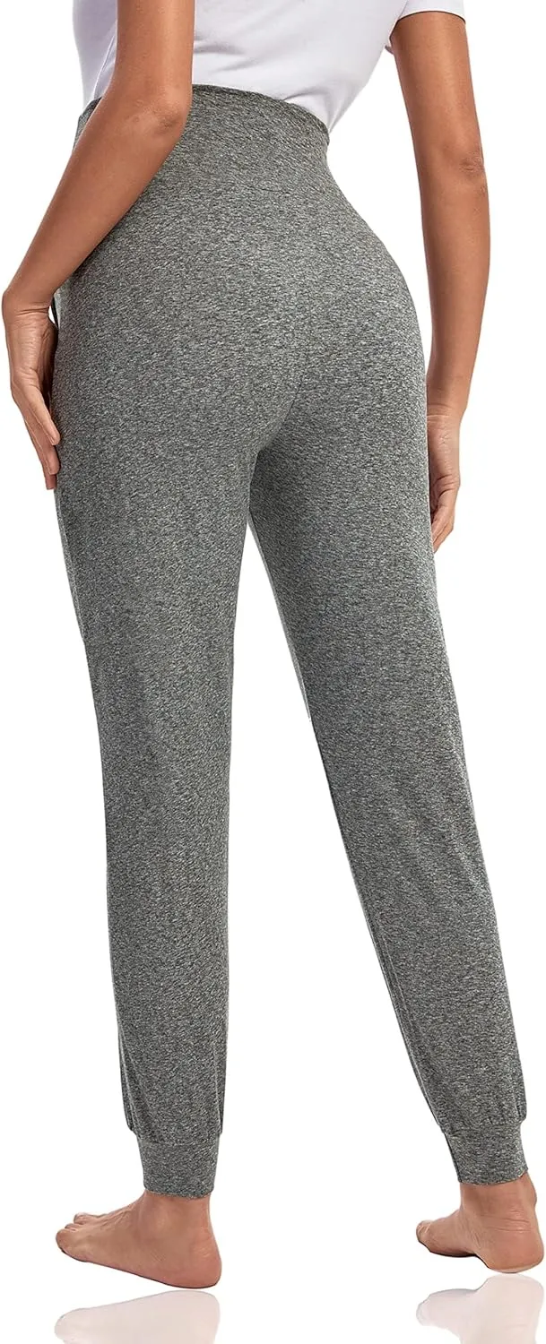 V VOCNI Women's Maternity Pants Maternity Activewear Jogger Track Cuff Sweatpants Over The Belly Stretchy Pregnancy Pants