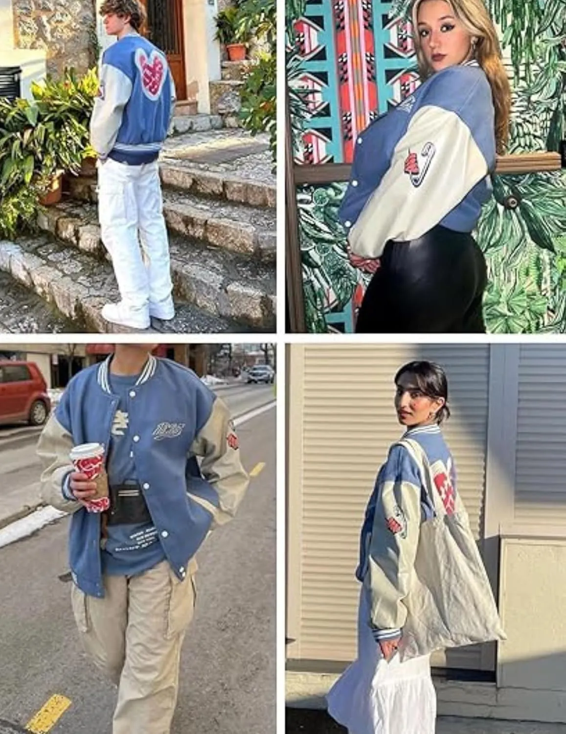 Vamtac Mens Varsity Baseball Jacket Letter Foaming Love Print Varsity Cotton Fur Coats Streetwear with Pocket