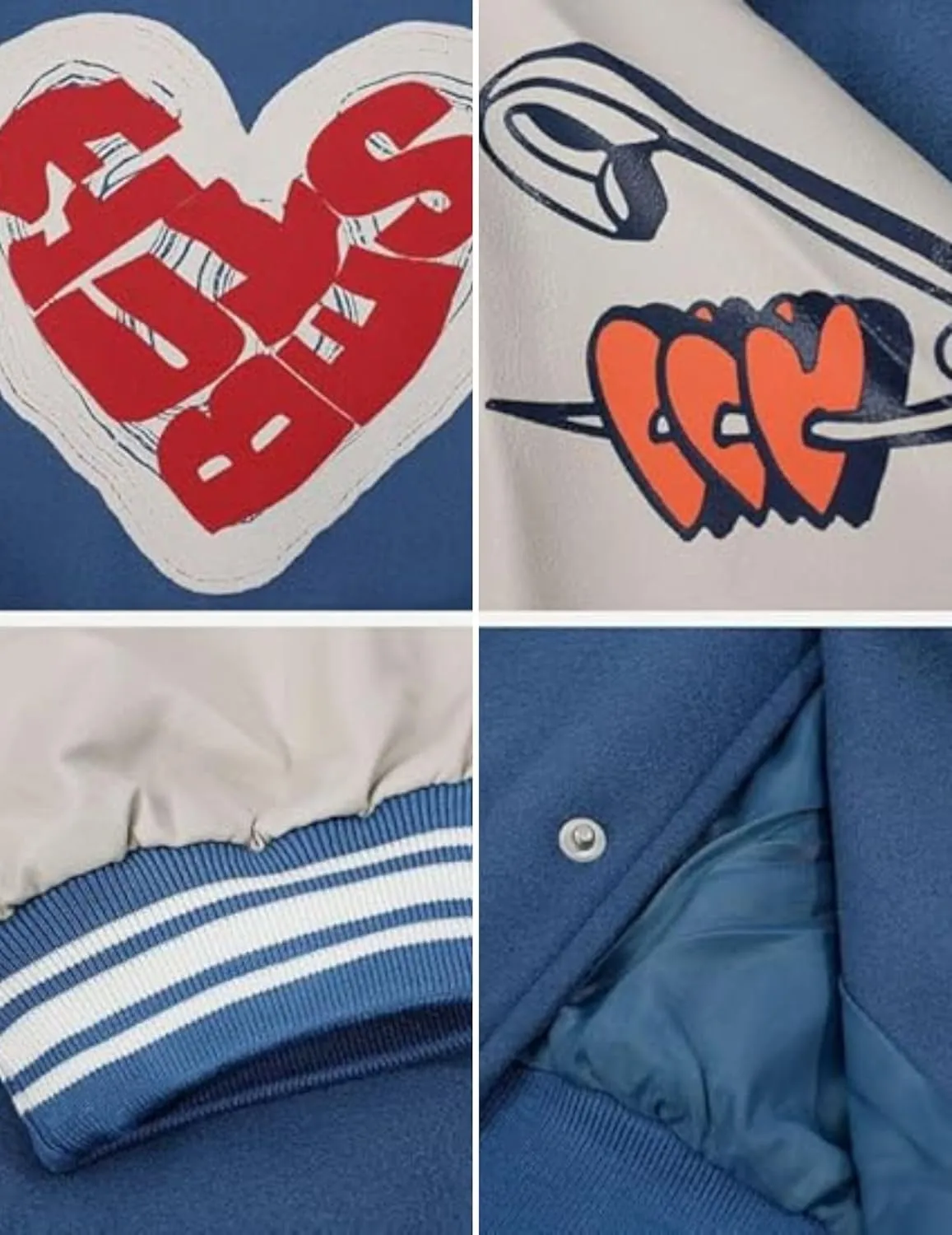 Vamtac Mens Varsity Baseball Jacket Letter Foaming Love Print Varsity Cotton Fur Coats Streetwear with Pocket