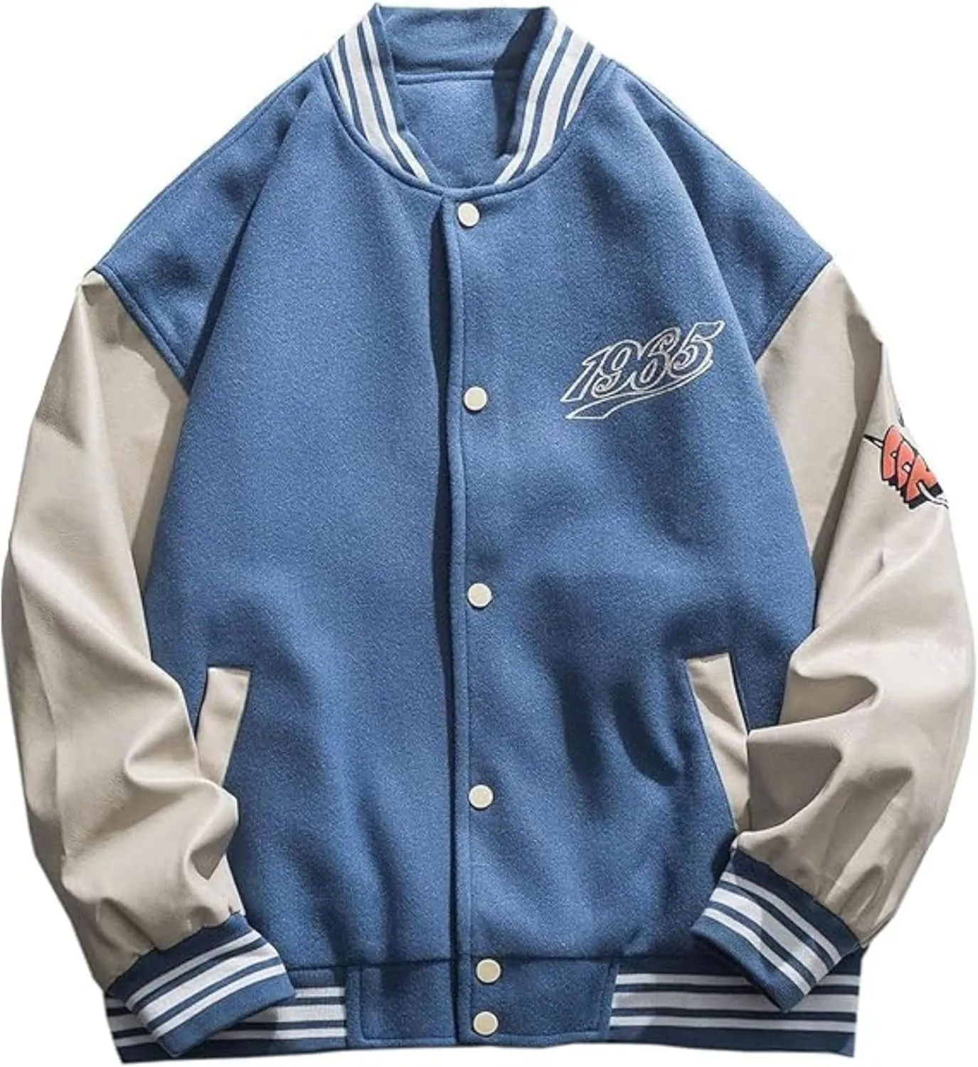 Vamtac Mens Varsity Baseball Jacket Letter Foaming Love Print Varsity Cotton Fur Coats Streetwear with Pocket
