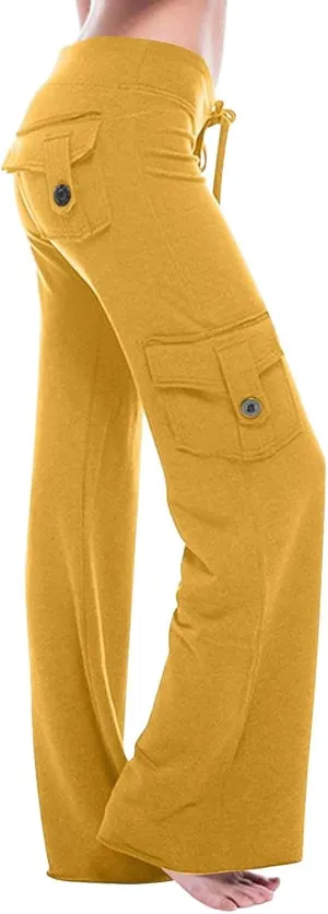 Vintage Corduroy Pants Winter Wideleg Outfits Capris with Pockets Solid Color Wide Leg